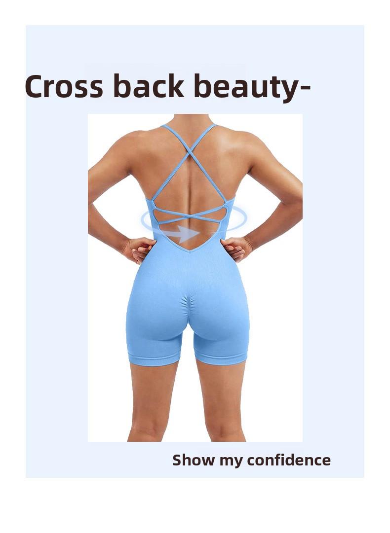 Women's Seamless High Stretch Halter Jumpsuit |   Crisscross Back Tight Fit 3/4 Length Workout Jumpsuit for Yoga Gym Cycling