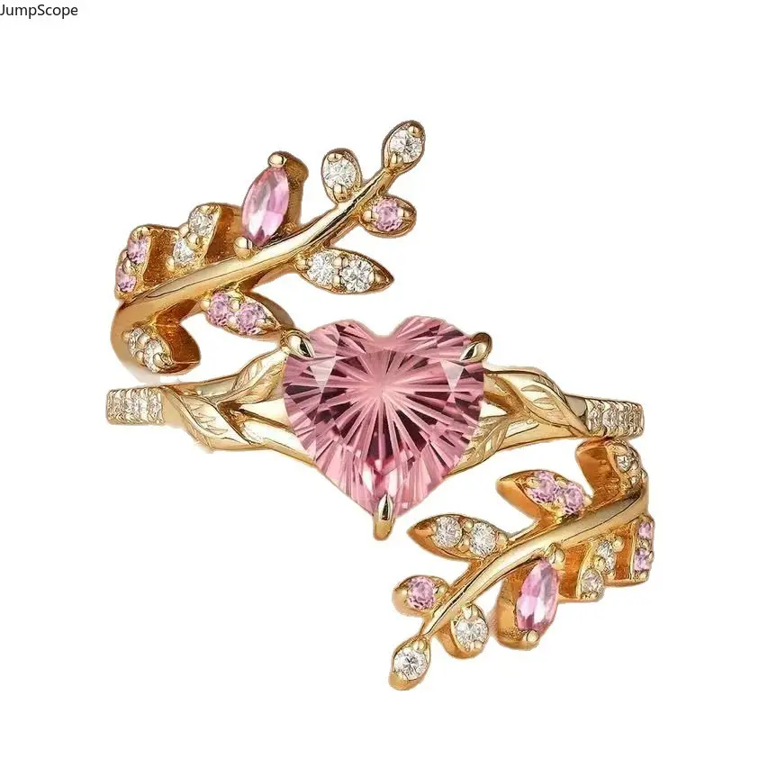 Enchanted Forest Twisted Vine Heart Pink Gem Open Ring - Women's Jewelry for Casual Wear, Date Nights, Love Proposals & Sentimental Gifts for Her