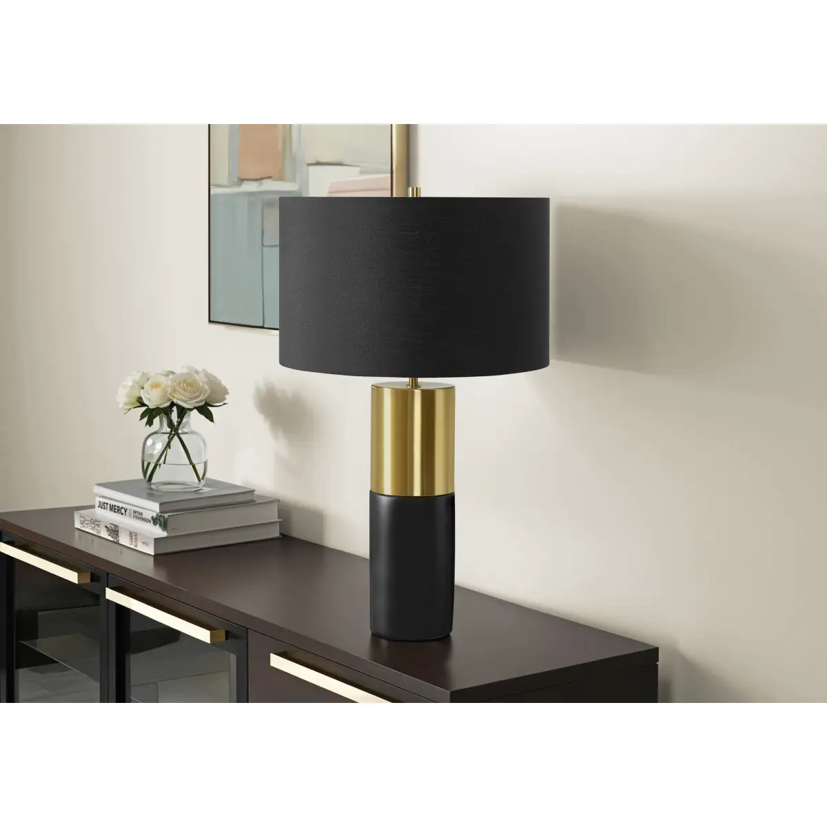 Lighting, 25"h, Table Lamp, Black Concrete, Black Shade, Contemporary