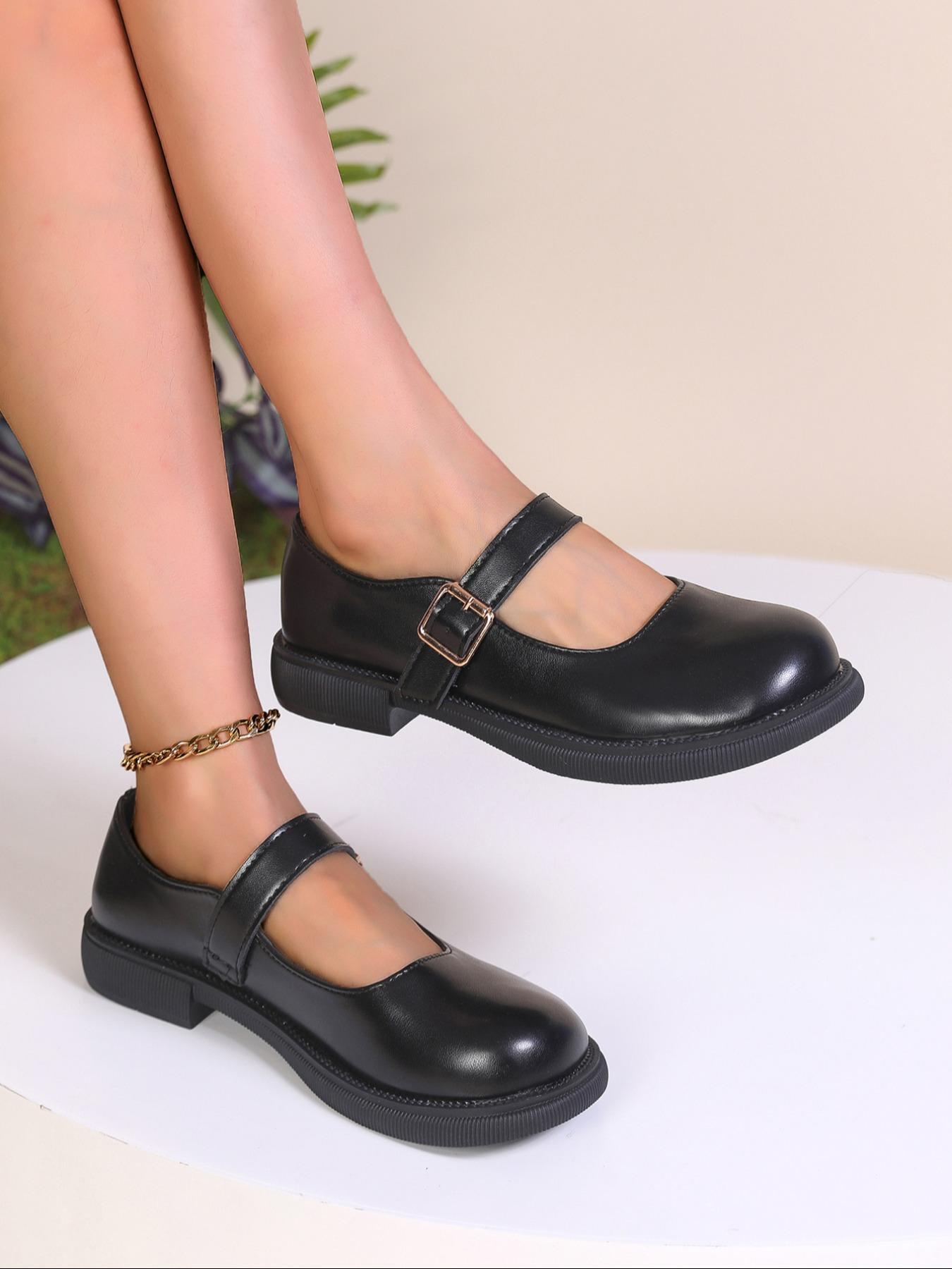 Women's Fashionable Solid Color Mary Jane Shoes, Casual Comfortable Buckle Decorated Flat Shoes for Daily Wear, Lightweight Breathable Shoes for Women & Girls