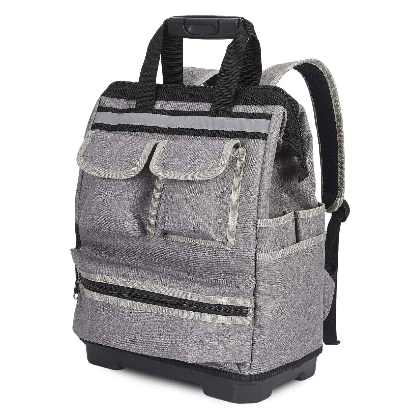 GAOMON Oxford Heavy Duty 17-Inch Waterproof Tool Backpack with Plastic Reinforced Base, Multi-Pocket Storage, Durable Contractor Bag for Electricians, Carpenters, and Handymen in Grey & Black Options