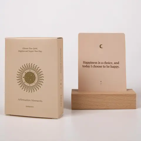 Positive Affirmation Card with Wooden Display Stand & Artificial Crystals, 1 Set Daily Motivational Card, Positive Message Card, Quote Cards, Boost Inner Confidence, Achieve Goals, Mindfulness Inspirational Meditation Card, Self-care, Funny Gift