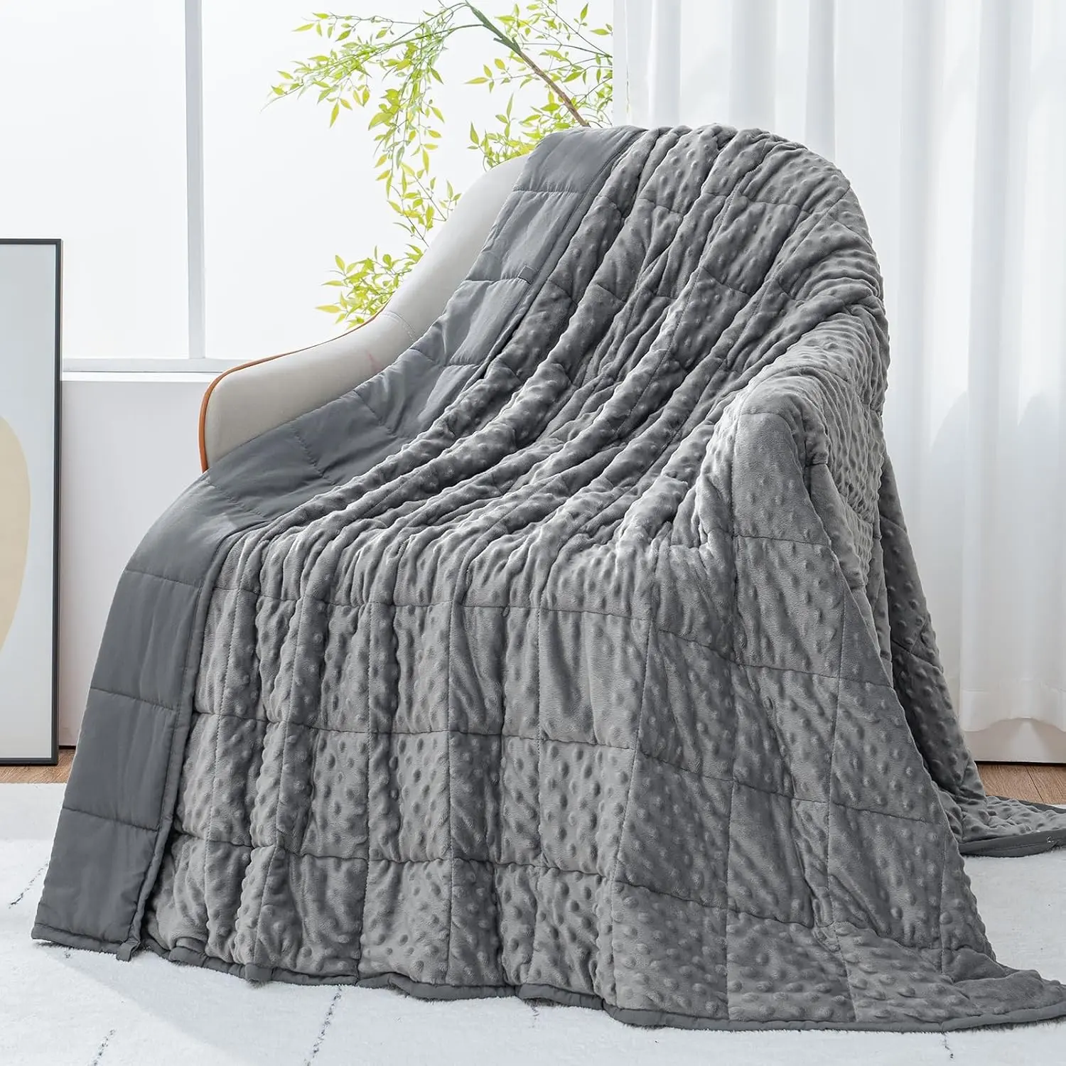 Weighted Blanket 20lbs for Adults Queen Size, 60 x 80in Grey | Cooling Breathable Microfiber, Minky Dots Heavy Blanket for Deep Sleep and Relaxation, Washable All-Season Soft Cozy Throw