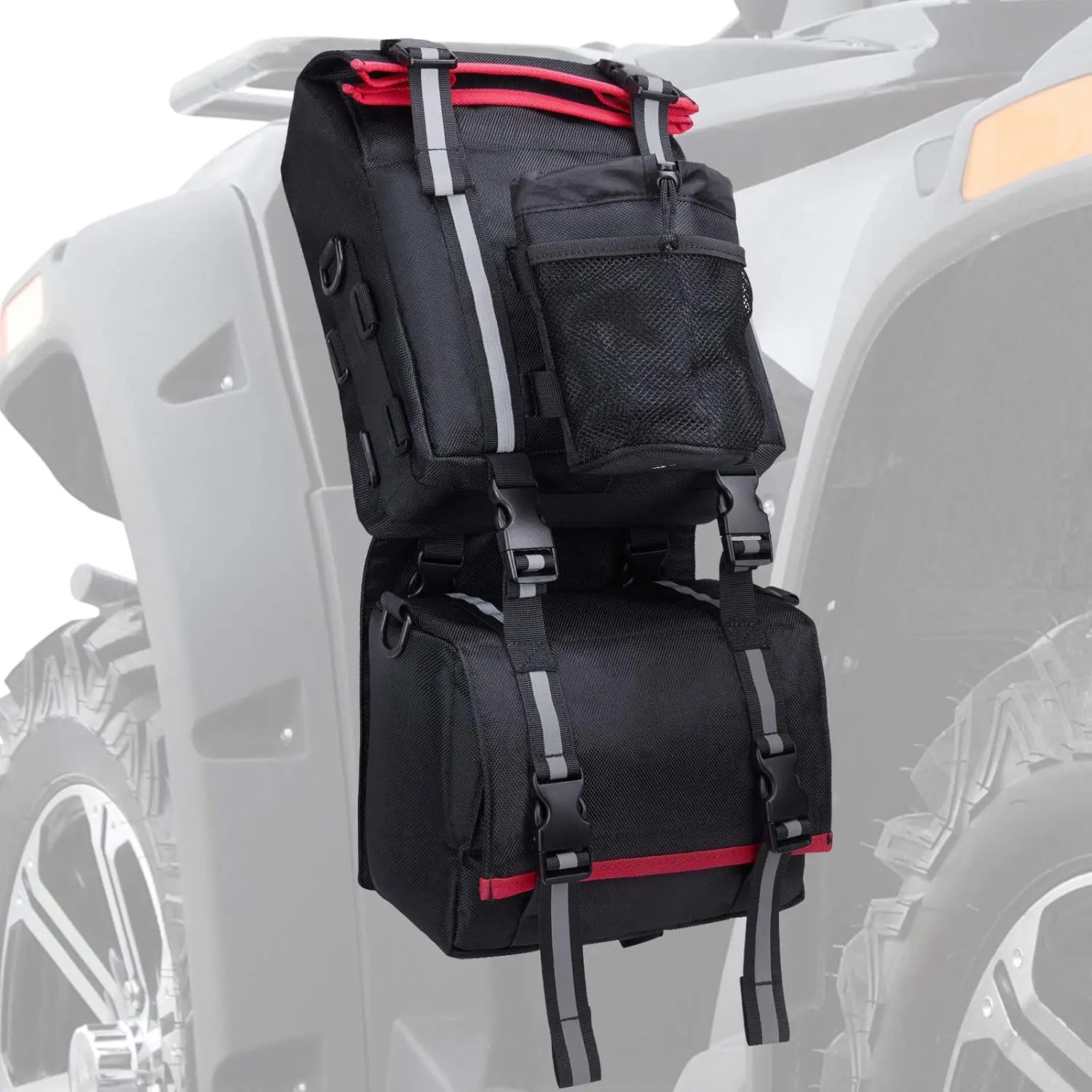 ATV Fender Bag, 130% Larger Water-resistant Rear Storage Bags With Drink Holder, Detachable ATV Gear Bag Compatible with Polaris Sportsman Scrambler FourTrax Can Am Grizzly Cfmoto Kawasaki