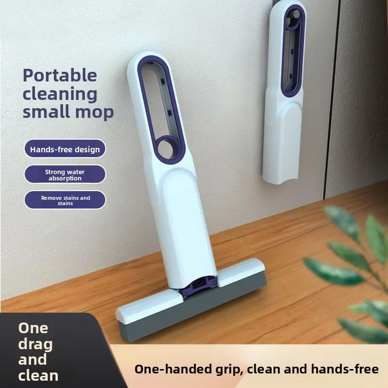 Mini Lazy Mop No-Wash Sponge Mop for Home & Kitchen Portable Cleaning Small Mop Hands-Free Design Strong Water Absorption Remove Stains and Stains One Drag and Clean One-Handed Grip Clean and Hands-Free