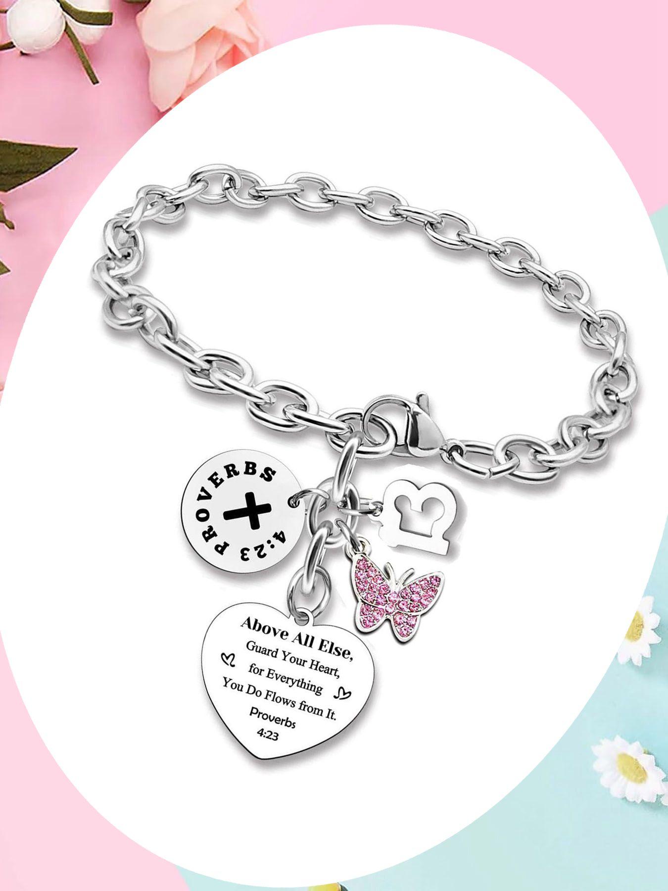 Butterfly & Heart Design Pendant Bracelet, Rhinestone Decor Bracelet for Women & Girls, Fashion Jewelry for Party, Daily Clothing Decor, Trendy Jewelry for Birthday Gift