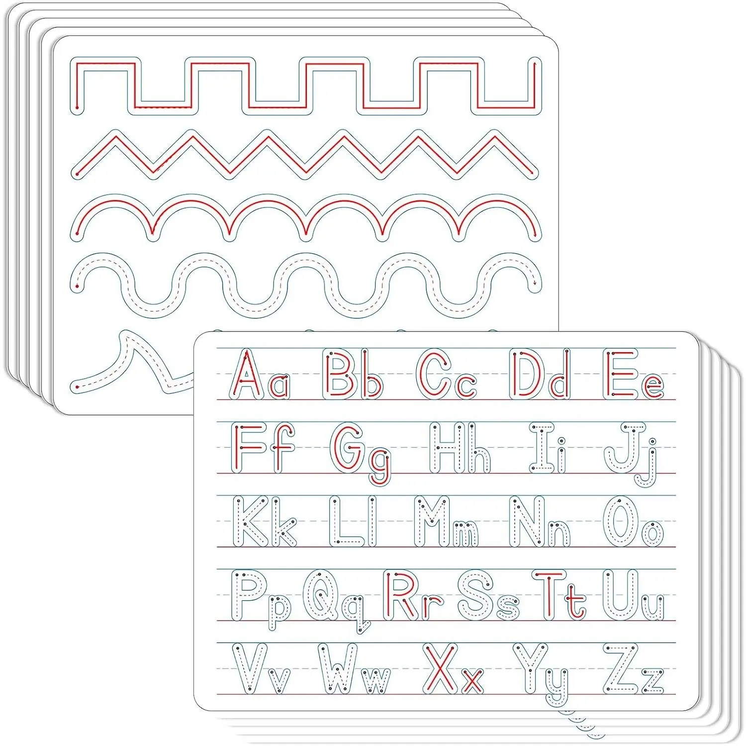 24 count Handwriting Practice Double Sided Cardboard for Students ABC Alphabet Tracing Dry Erase Whiteboard Letters Writing Paper Cardboard for Teacher Learning Tool Portable Writing Learning 12" x 9"