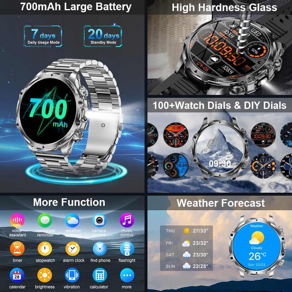 1.85-Inch Large-Screen Smartwatch with Call Answering, Calling, and Message Reminders, Wireless Multifunctional Smart Watch with Spare Silicone Band and Multiple Sports Modes for Men #GLOBAL PICKS