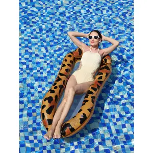 PVC thickened inflatable floating bed with leopard print and mesh fabric, inflatable water floating bed for adults, PVC water swimming ring inflatable floating bed