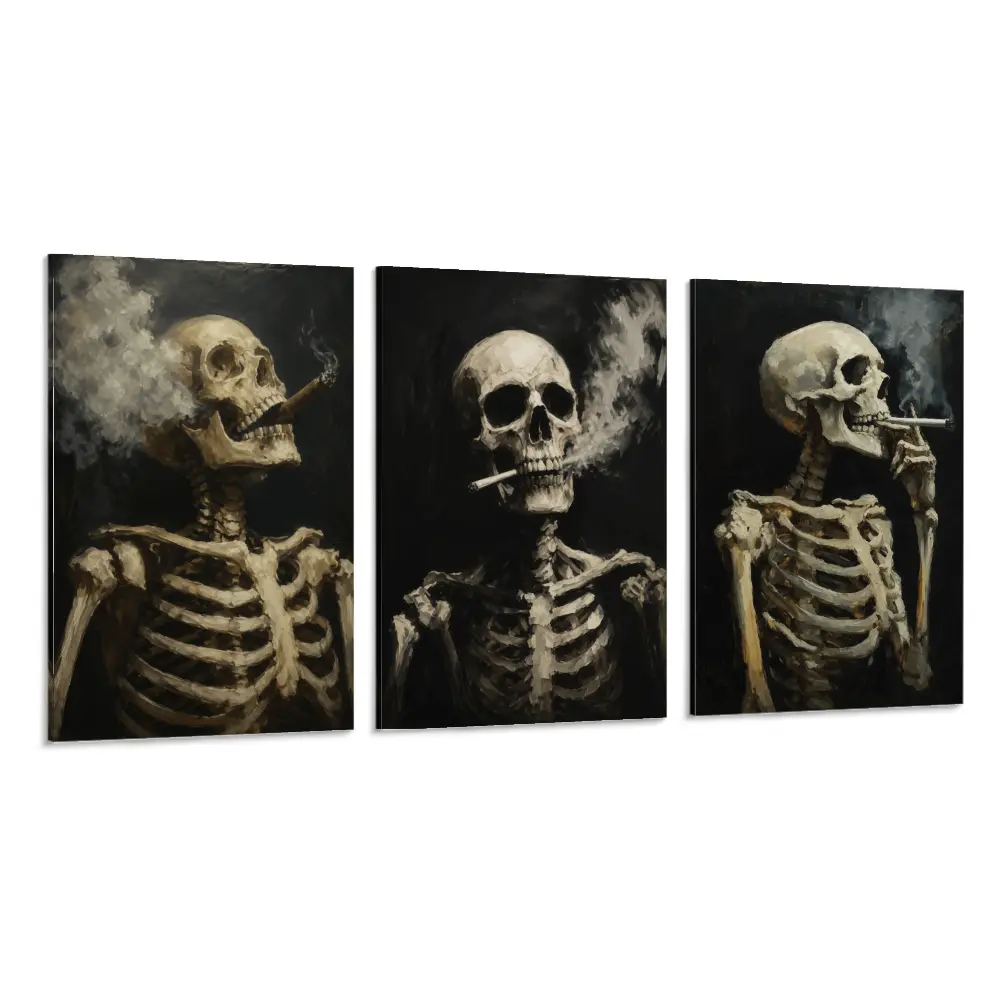 Skull Pattern Canvas Painting, 3 Counts/set Creative Wall Art Poster, Wall Art Decor for Home Living Room Bedroom Office Artwork, Gothic Wall Decor, Dark Aesthetic Room Decor, Modern Home Decoration, Unique Wall Art Gift perfect anime contemporary osu fan