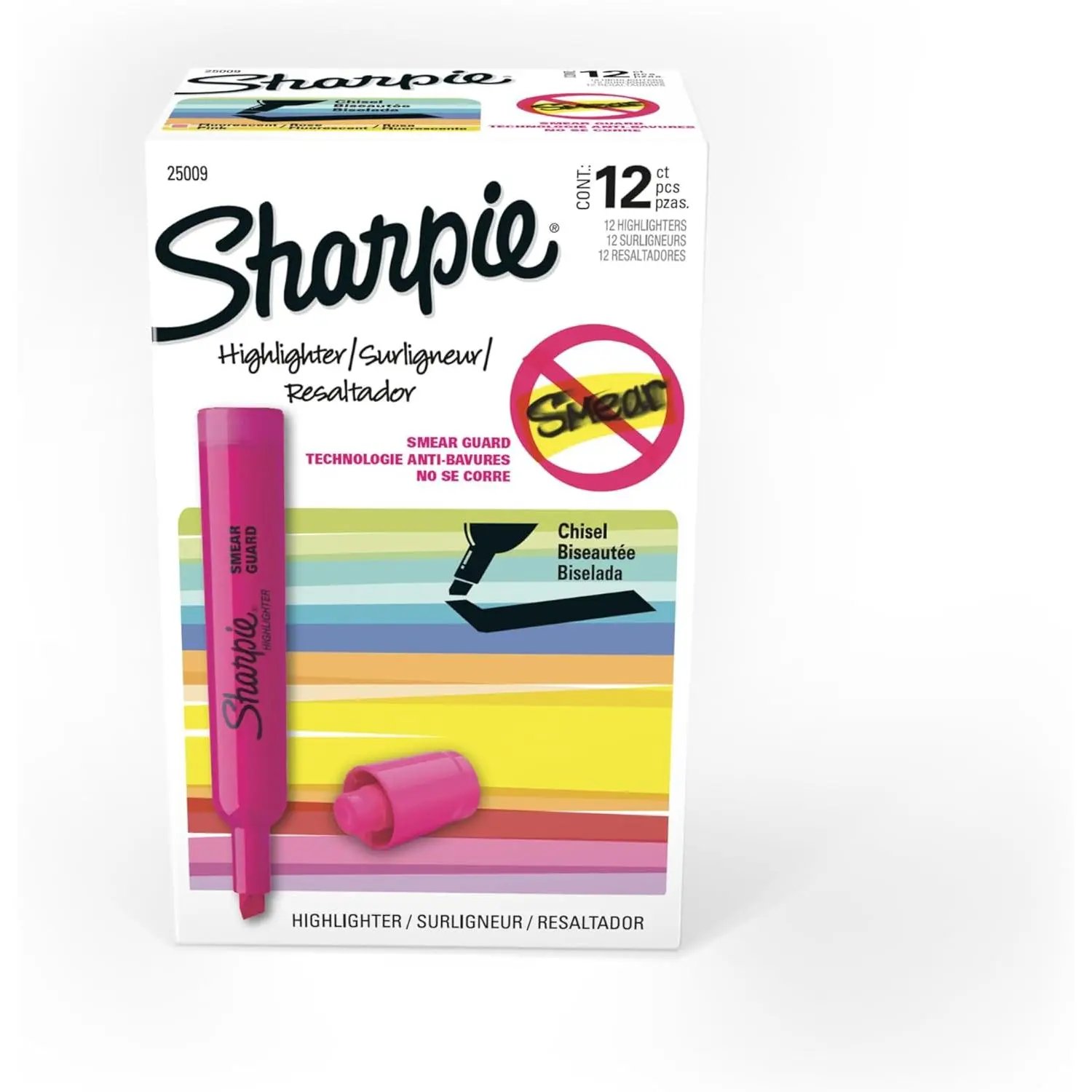 Sharpie Tank Style Highlighters, Chisel Tip, Fluorescent Pink, 12 Count