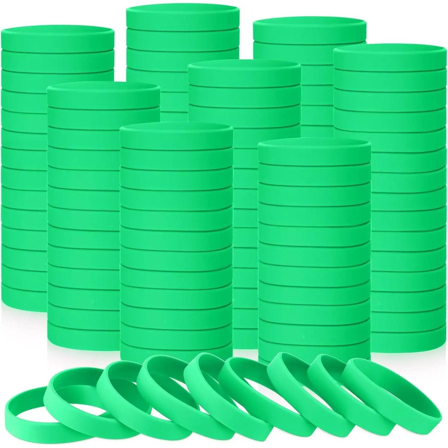 100 Pcs Silicone Rubber Wristband Bracelet Bands for Women Men(Green)