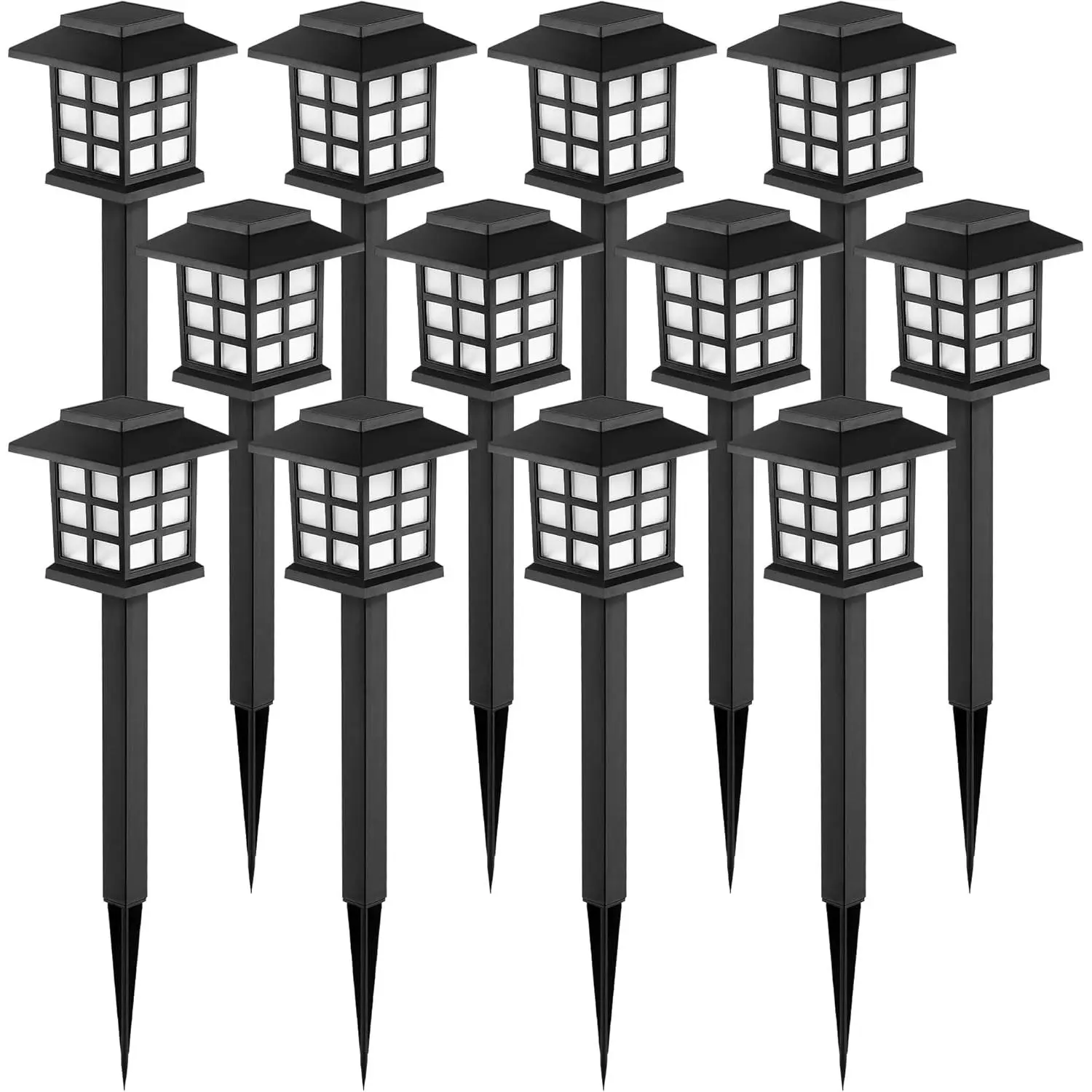 12-Pack Warm White Solar Pathway LED Lights, IP65 Waterproof ABS Plastic Outdoor Garden Lights with Auto On/Off for Walkway, Patio Festive Decor