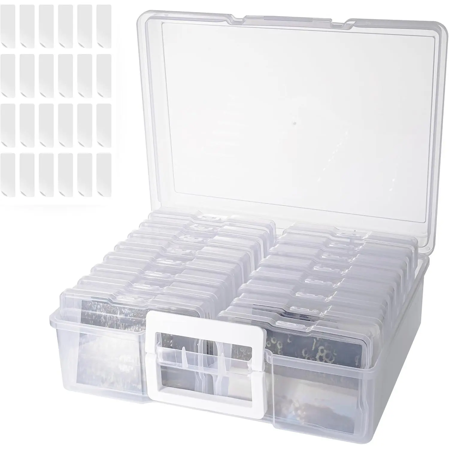 4×6 inch Plastic Photo Storage Box,Photo Cases,Picture Storage Containers With Handle,16pcs photo organizers and storage For Photos,Picture,Greeting Card,Stickers,Seed,Craft Supplies (Clear)