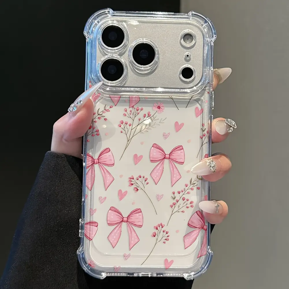 Cute Pink Bow Pattern Phone Case for iPhone 17 16e 16 15 14 13 12 11 Mini Pro Max Air X XR XSMAX 8 7 Plus Anti-drop Transparent Soft Back Cover Funda