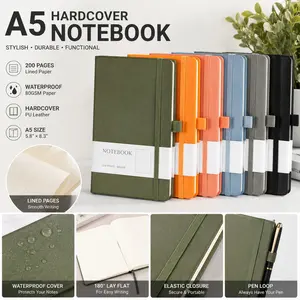 6-Pack Advanced A5 Hardcover Calendar Books, 200 Pages Smooth Line Paper, Fashion Leather Planner, Office Study Travel Use