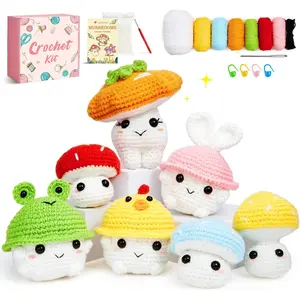 Crochet Kit for Beginners, Mushroom Family Crochet Craft Kit | Step-by-Step Video Tutorials Included. Beginner-Friendly Amigurumi Project with 40%  Yarn.