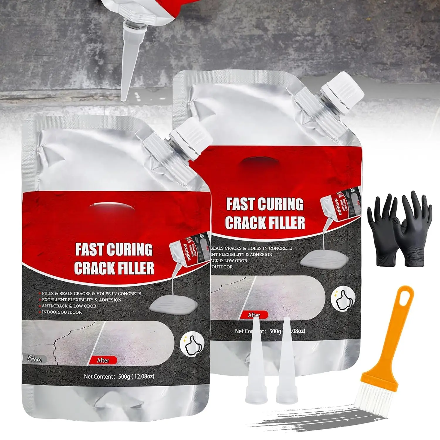 Concrete Crack Filler and Sealant 2 count, Quick Drying Cement Crack Filler  Repair Sealant, Weather Resistant Concrete Sealer Outdoor Caulking Glue for Cement-Based Materials, Gray