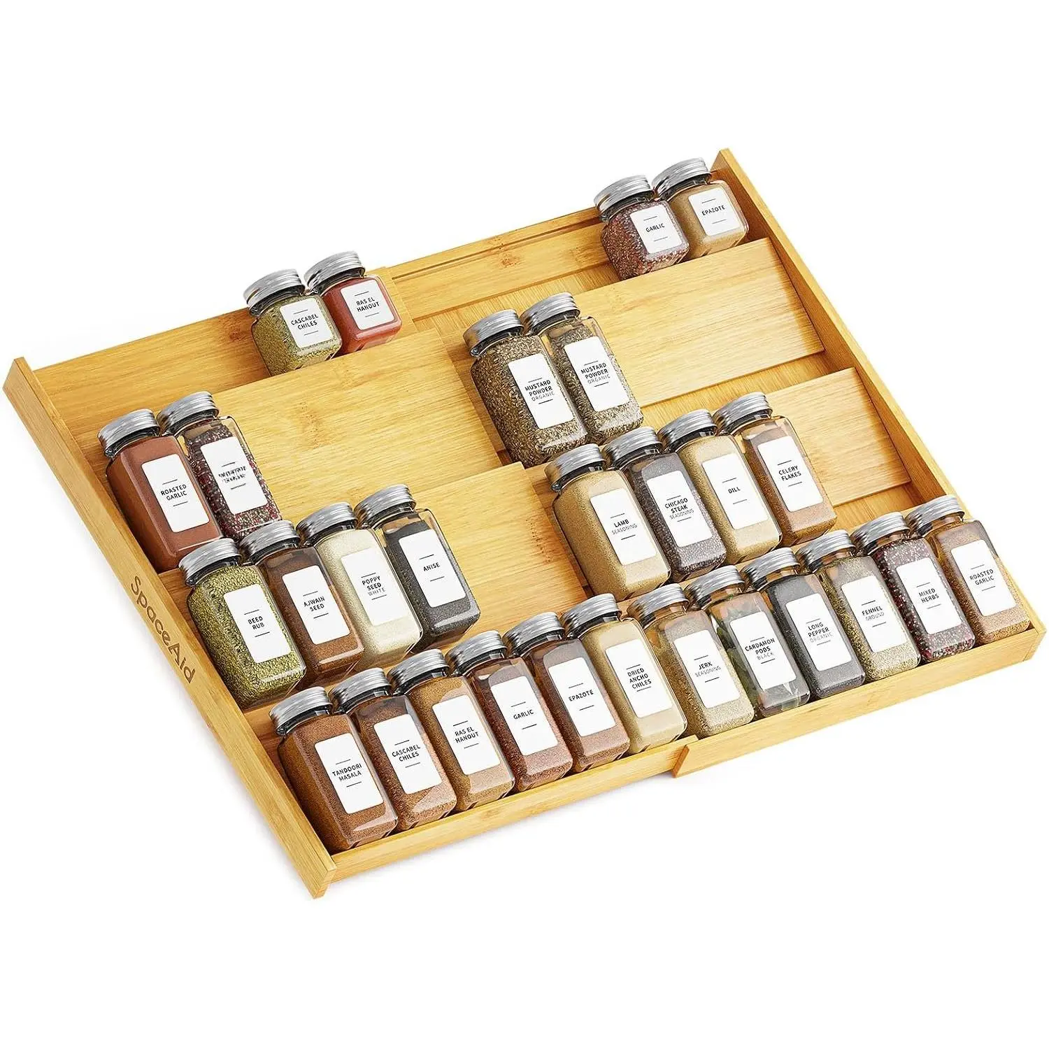 Drawer Organizer, (Need 3" Deep Drawer) Expandable 4 Tier Spices Rack for Cabinet, Kitchen Seasoning Storage Insert (Jars Not Included, From 12" to 23" Wide)