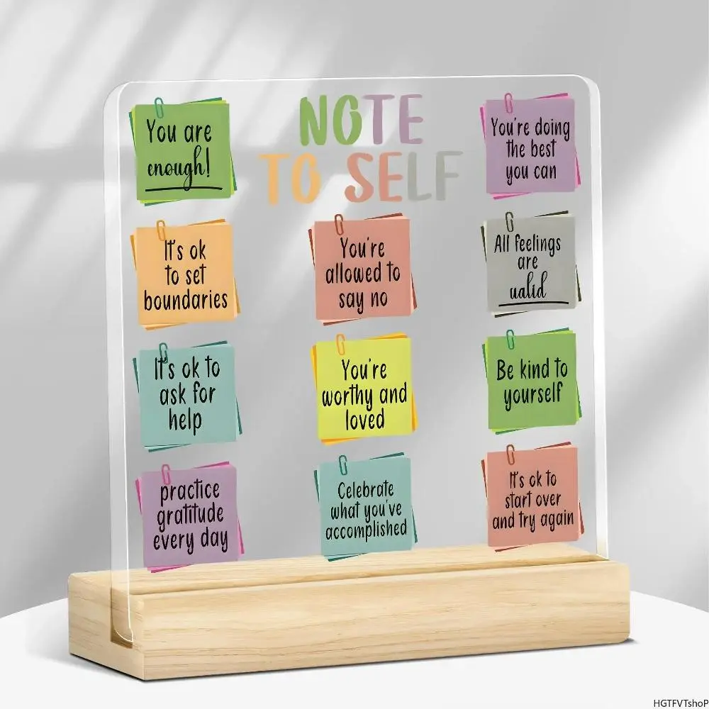2026 New Acrylic Plaque with Wood Base - Luggage & Bag Accessory Charm, Home Office Desk Sign, Self-Care Motivational Home Decor, Ideal Birthday Gift for Friends, Natural, Modern, Stable, Durable