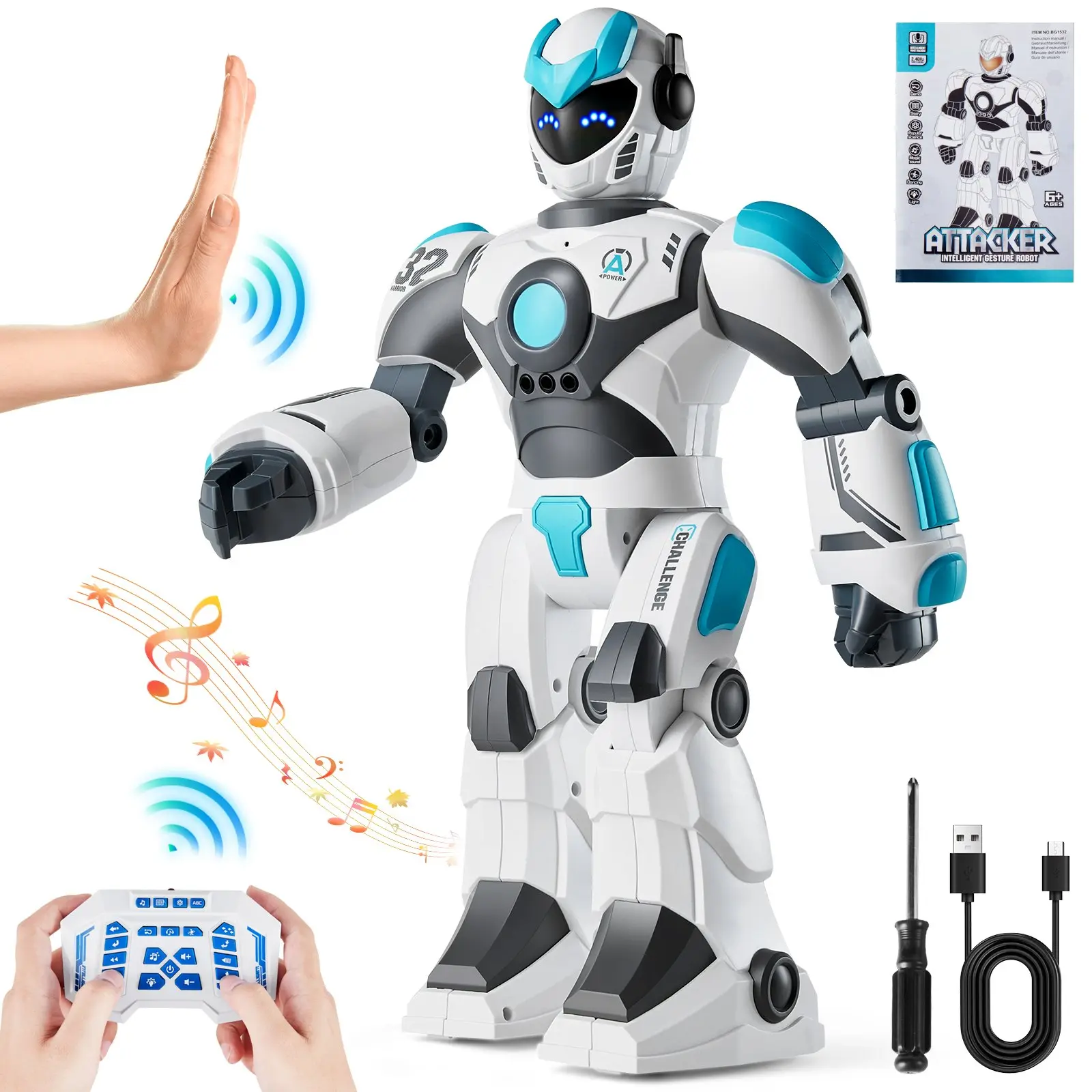 VEVOR RC Robot Toys for Kids, 2.4GHz Gesture Sensing Programmable Remote Control Smart Robot with Voice Control, Interactive Singing Dancing Robot for Age 6 7 8 10 12 Year Old Boys Girls Birthday Gift