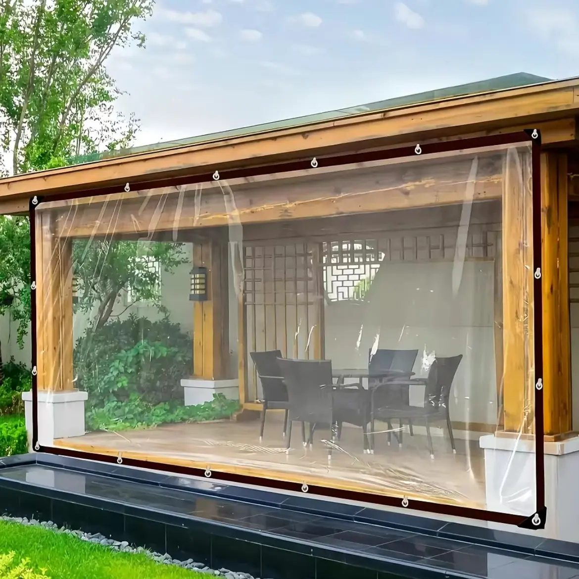 10x13ft Transparent Waterproof Tarp, Durable Tarp, 2026 Upgrade Version, 100% Waterproof Rain Cover, Outdoor Furniture, BBQ Grill, Deck