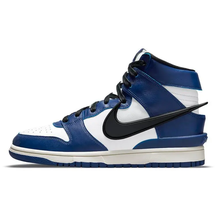 AMBUSH x Nike Dunk High-Top Sneakers – Deep Royal Blue, Premium Full-Grain and Suede Leather, Unisex Comfort Fit Verifiable, with credentials and supporting global authentication