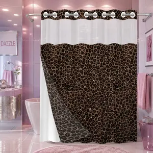 1PC 2D Flat Personalized Glitter Gold Leopard Print Allover Shower Curtain, Sequin Animal Print Design, Waterproof Detachable Liner Bathroom Curtain, Leopard Print Bathroom Decor (No Hooks)