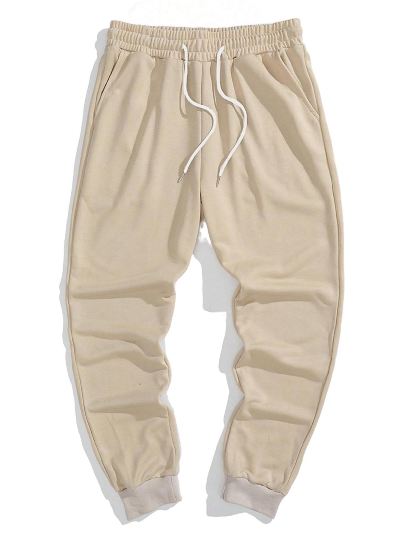 Men's Spring Autumn Solid Color Drawstring Joggers with Ribbed Cuffs, 5-Pack Casual Outdoor Sports Pants for Comfortable Fit