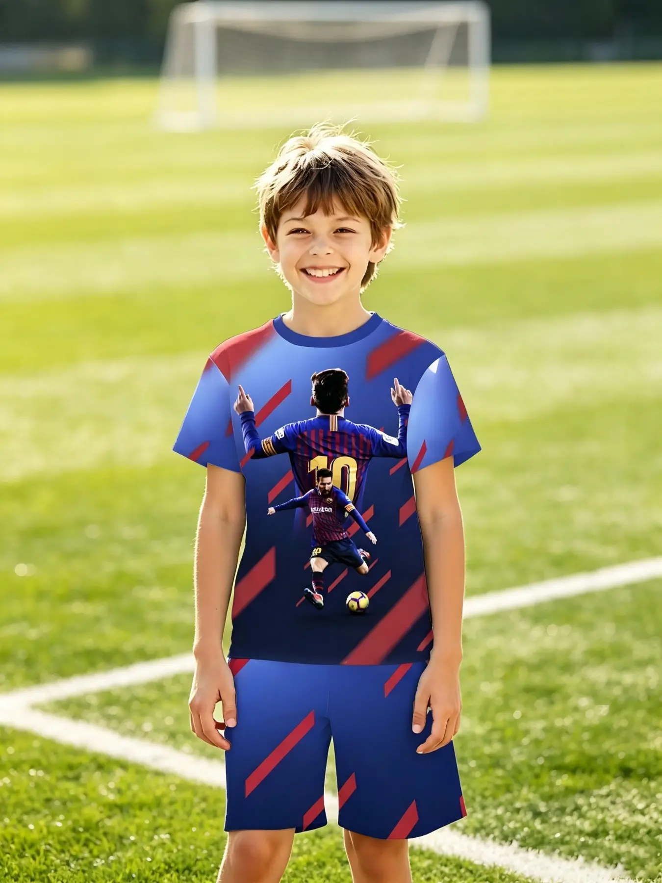 Barcelona Messi 10 Soccer Jersey Set, Blue Retro Quick-Dry Training Suit, Boys Girls Sports Gift, Birthday Present