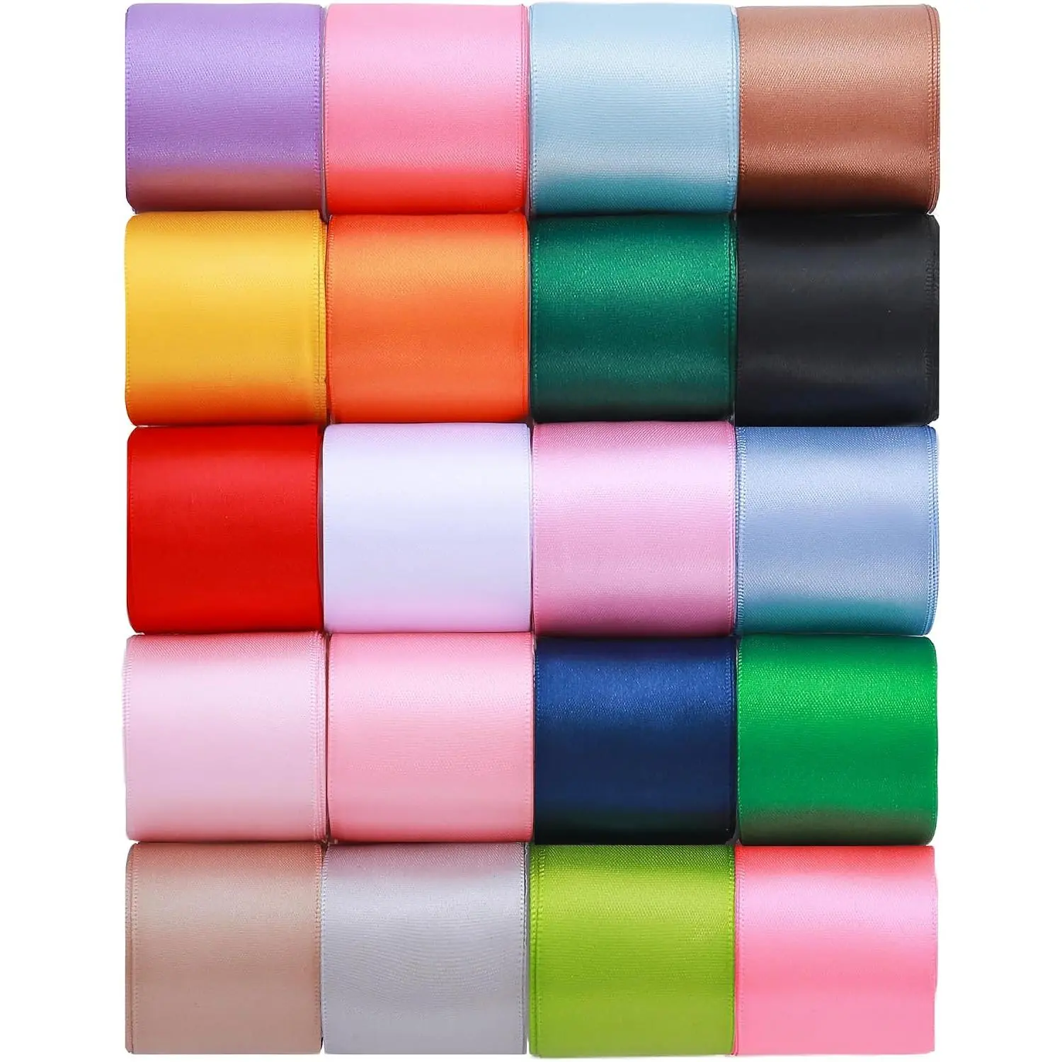 Durable 1.5-Inch Satin Ribbon Set, 20 Colors, 1.5x2yd per Roll, 20 Rolls – Ideal for Office Stationery, Gift Wrapping