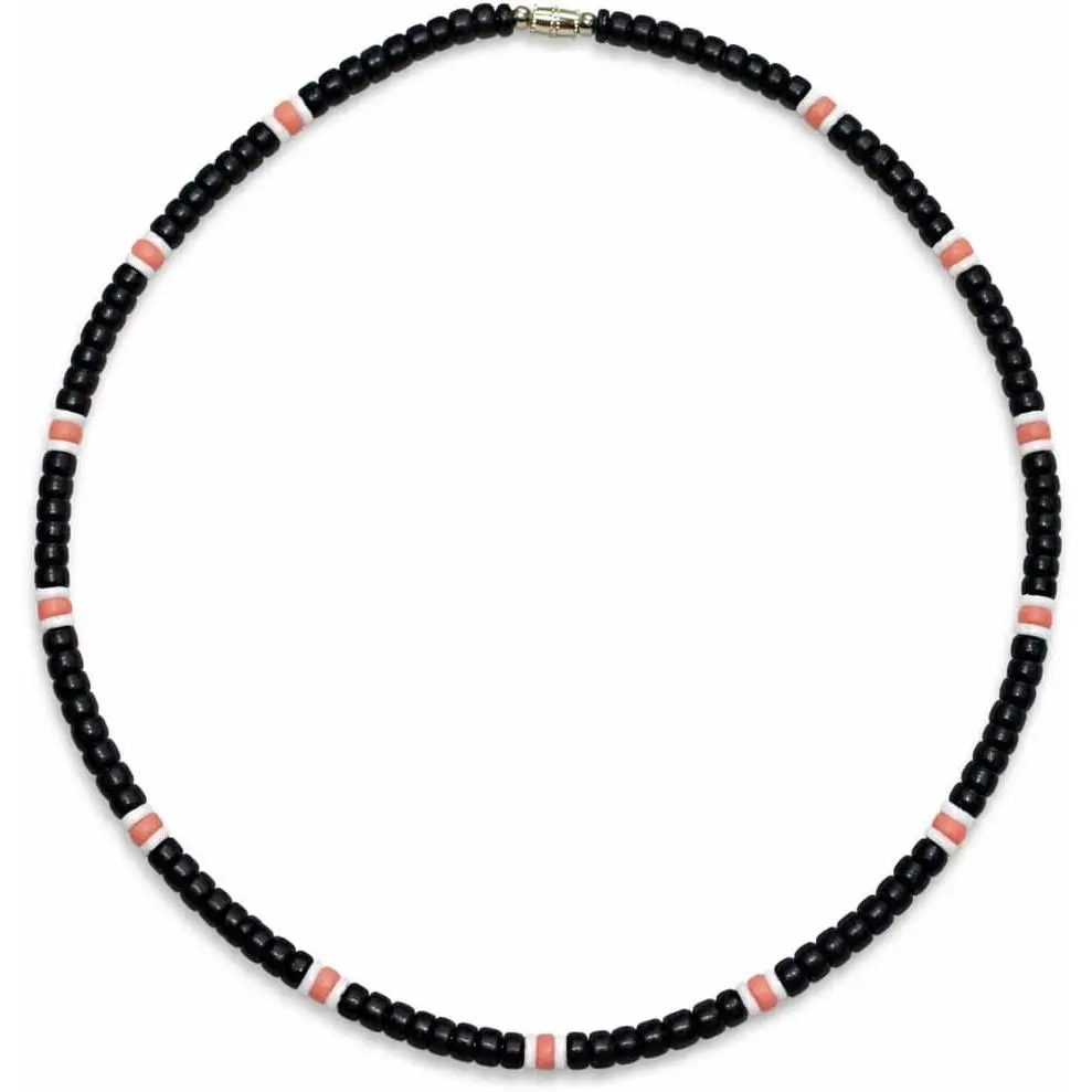 Mens and Women Summer Beach Surfer Necklace From the Philippines Black Coconut Beads and White Ark Shells