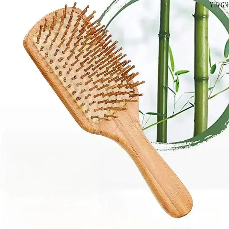 Bamboo Scalp Massage Hair Brush, Anti-Tangle Comb for Dry & Wet Hair, Portable Durable Styling Grooming Tool for Men and Women Hair Care
