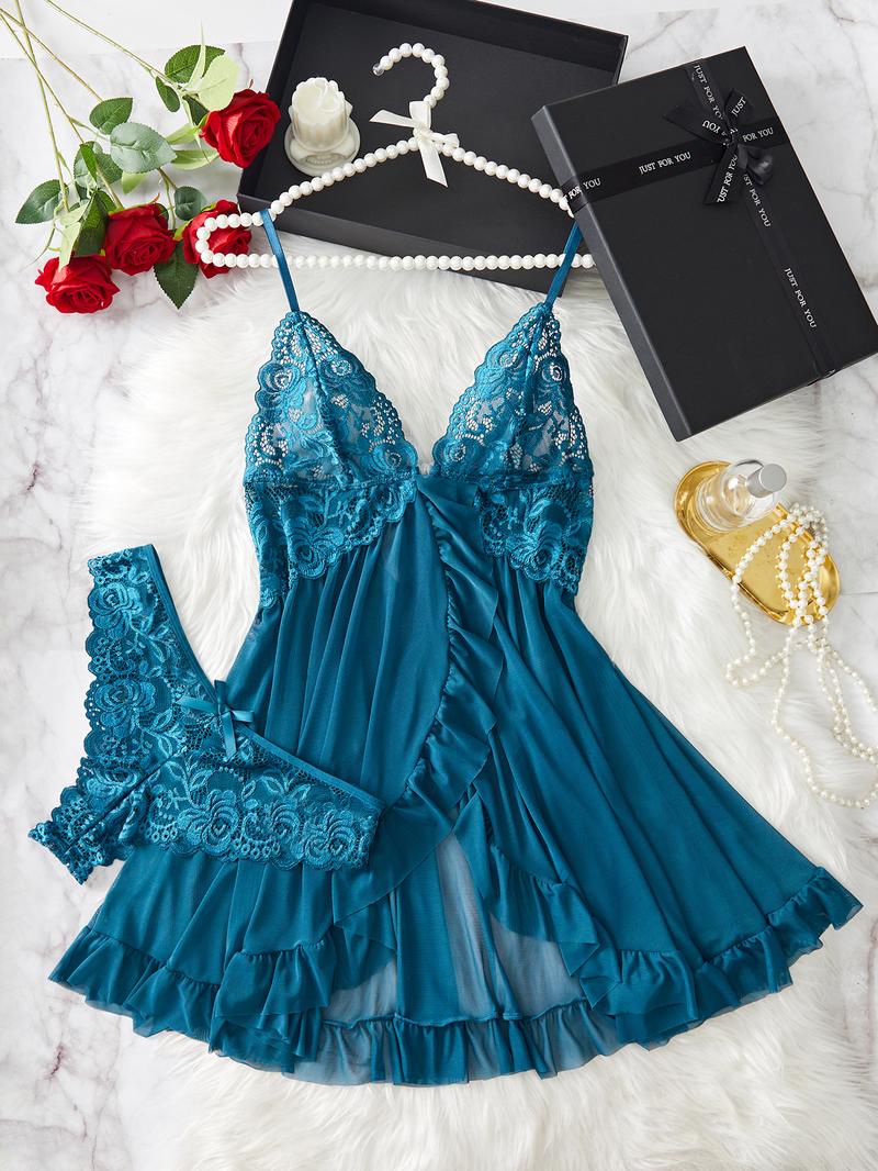 【Plus Size】Cami Nightdress & Panty Sexy Loungewear Set, Plus Size Women's Nightwear, Women's Sleepwear for Summer