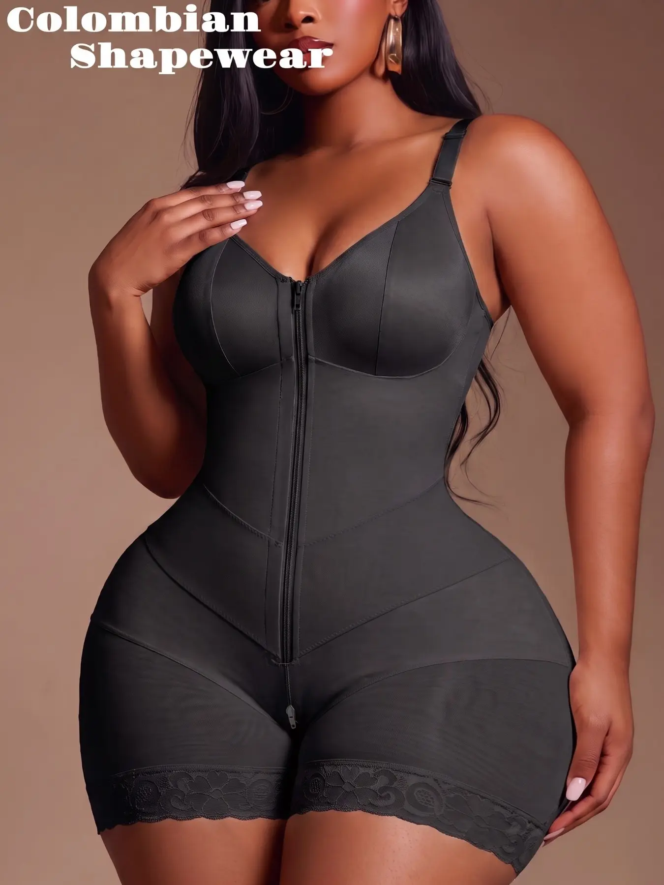 1 Count Women's Zipper Closure Body Shapewear, Colombian Shapewear, Fajas, V-Shaped Belts Bodysuit, Butt Lifting & Tummy Control Hourglass Curves Jumpsuit, High Compressing Shapewear Bodysuit, Perfect For Daily Life & Polished Body Lines