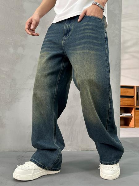 Men's Vintage Washed Loose Fit Wide Leg Jeans, Long Y2K Street Style Denim Jeans, Perfect Gift for Boyfriend & Husband