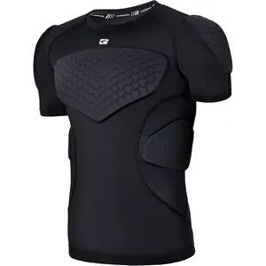 Adult Mens Padded Football Shirt Rib Chest Protector Compression Undershirt Rugby Lacrosse  Protection