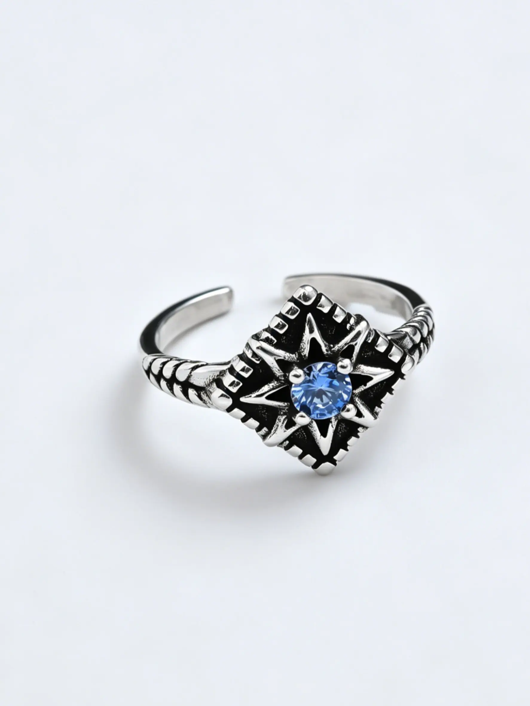 Vintage Sweet Cool Starburst Blue Zircon Ring for Women, Trendy Unique Design Adjustable Open Band, Fashionable Jewelry for Her