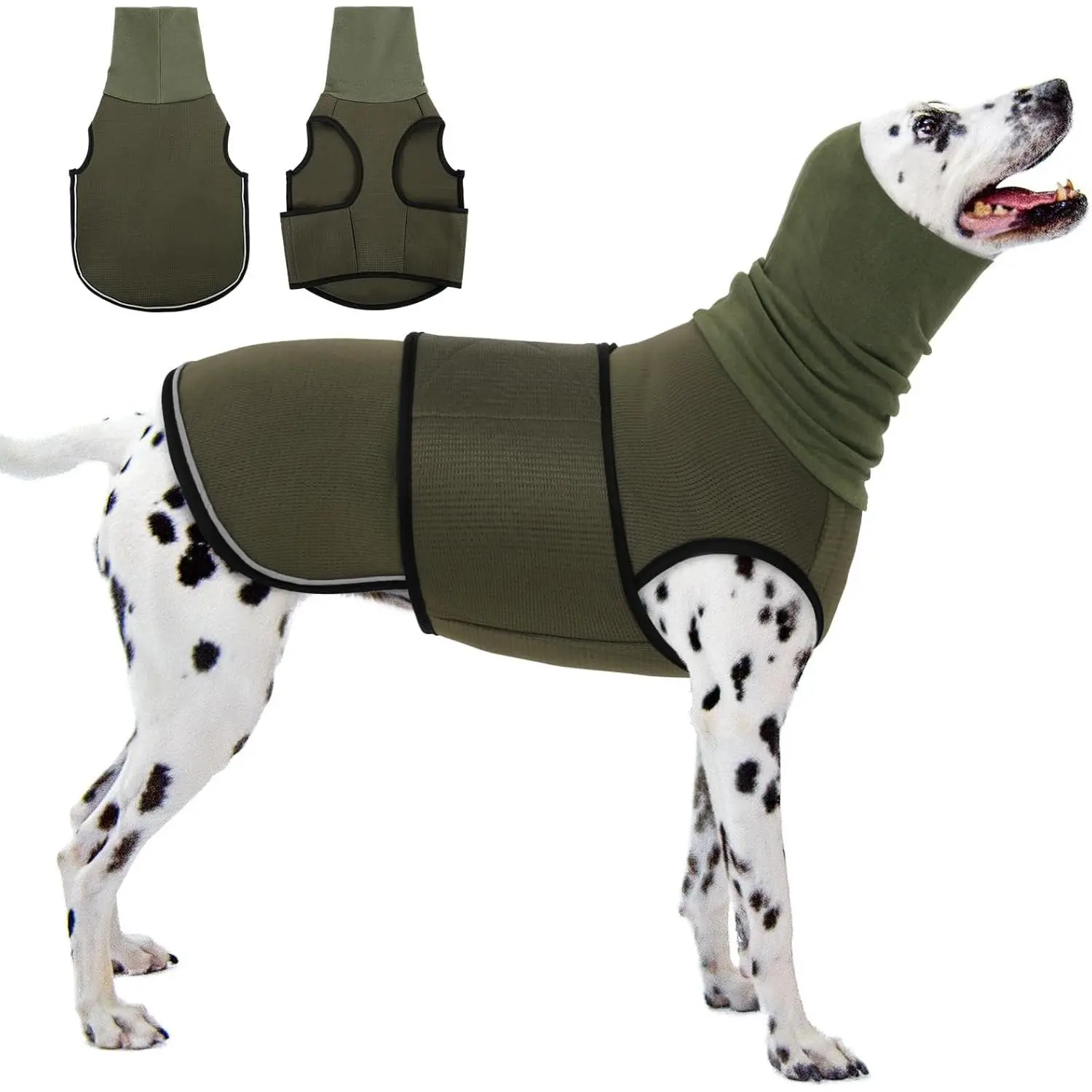 Soft Dog Anxiety Calming Hoodie with Ear Cover, Breathable Thunder Jacket for Large Dogs, Comfort Dog Anxiety Relief Wrap for Separation, Thunder, Fireworks, Travel, Army Green XL