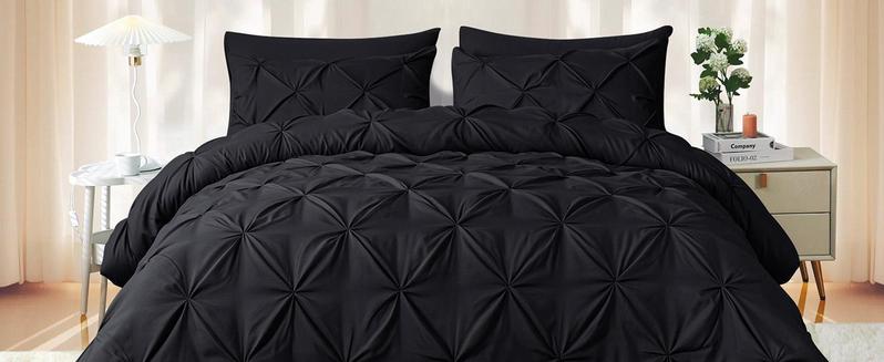 Queen Comforter Set of 7 Pieces-Bed in a Bag for Queen Size, All Season, Pintuck Bedding with Comforter, Flat Sheet, Fitted Sheet, Pillowcases and Shams, Black