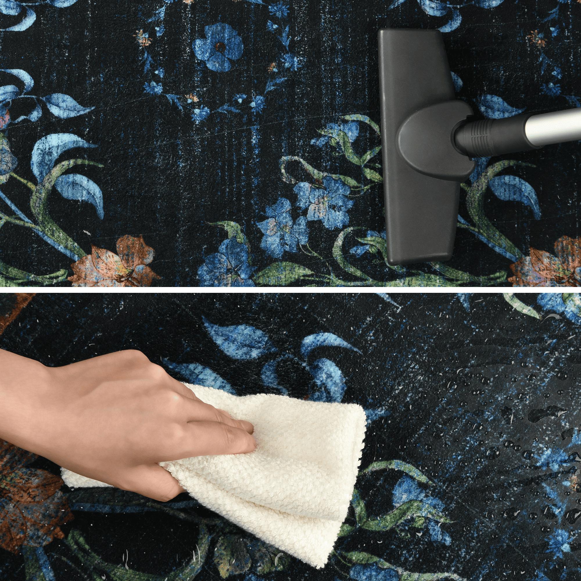 6x9 Washable Large Rugs,Red faux cashmere Area Rug,Indoor Home Decor Rug,vintage printed carpet,Boho Vintage Distressed Non-Slip Low-Pile Non Slip Carpet for Living Room,Dining Room,Office, Black , Dark Blue, Light Blue,Brown,6x9 Feet