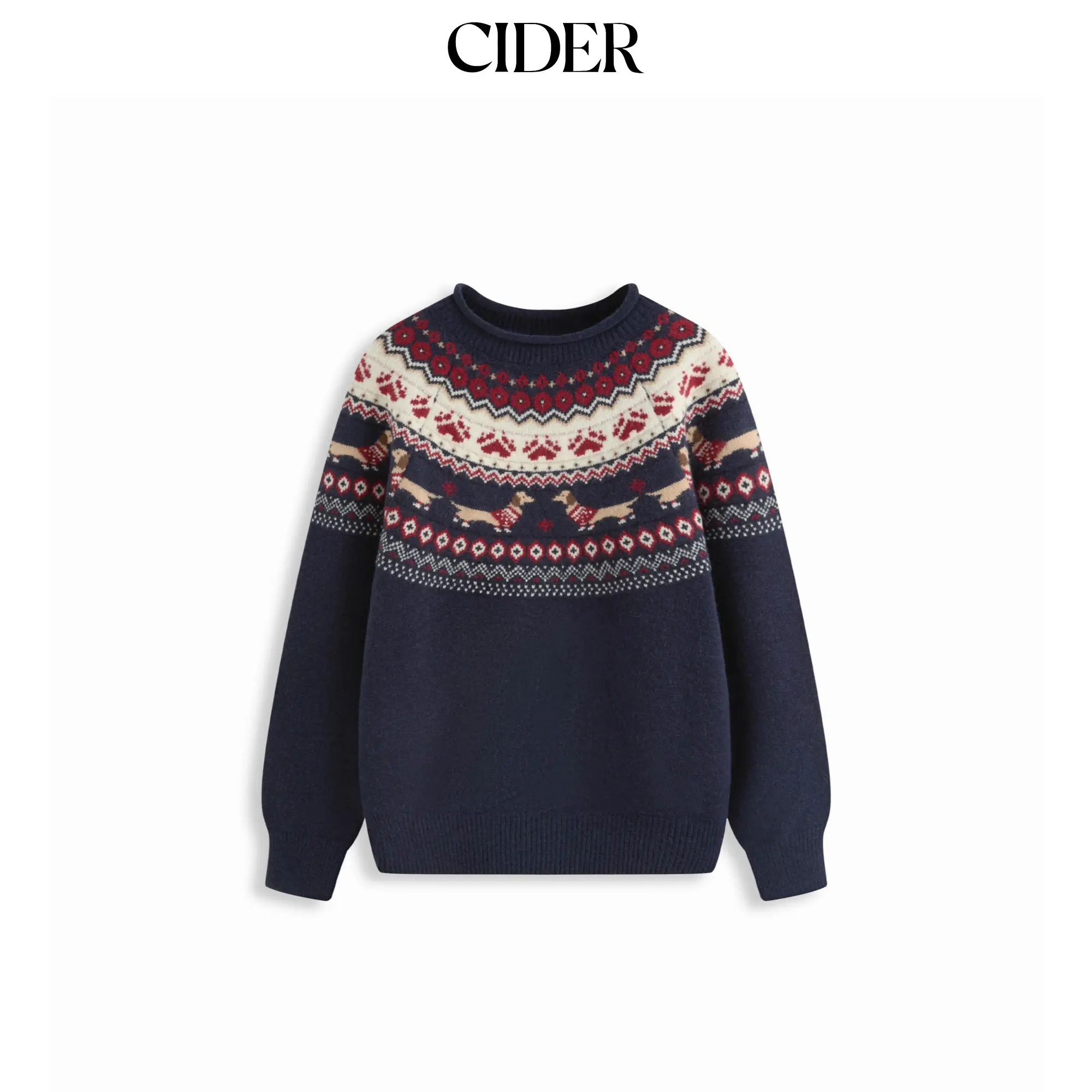 Cider Dachshund Detail Round Neckline Oversized Sweater SummerFinds