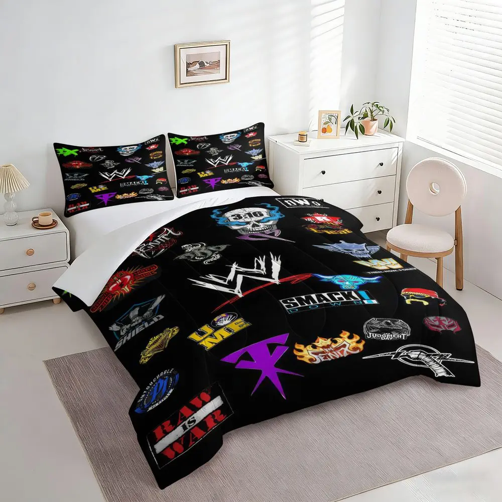 2/3Pcs Wrestling Fan Comforter Set, Bedding Set for Kids Teens Bedroom, Soft Microfiber Quilt with Pillowcase, Graphic Bedspread All Season Bedroom Decor No Pillow Core