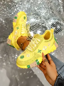 2026 New Rhinestone Embellished Platform Shoes, Women's Fashion Anti-Slip Thick Sole Streetwear Casual Sports Shoes, Trendy and Comfortable