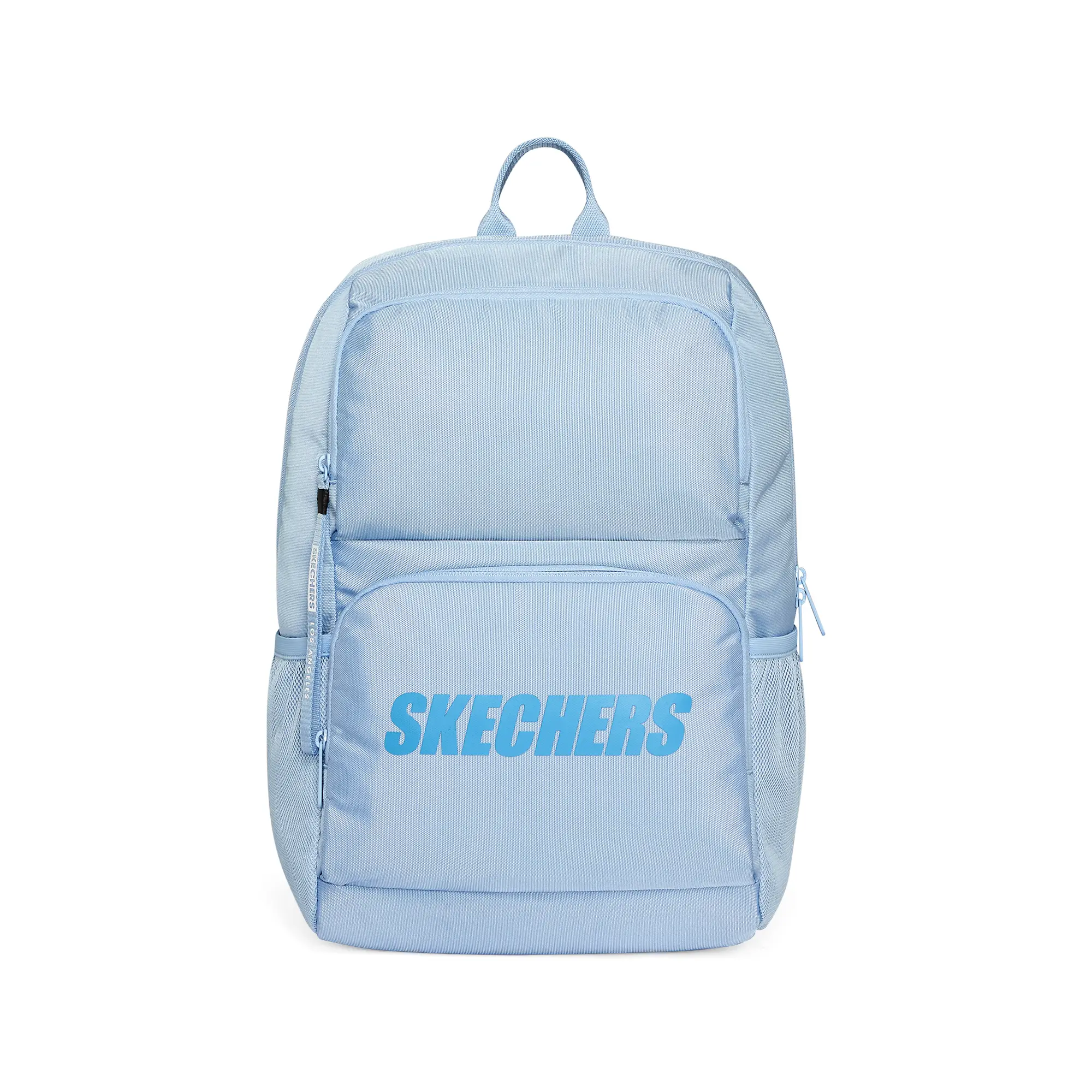 Skechers Minimalist Letter Logo Zippered Backpack for Students and Outdoor Activities – Wrinkle-Resistant, Waterproof, Non-Pressing Shoulders, Polyester – Unisex Light Blue