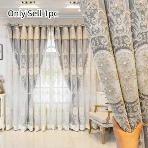1pc Luxurious Embroidered Sheer Curtain, Blackout Drapes with Top Ring Hooks, Thickened Design for Living Room, Bedroom, Office Decor