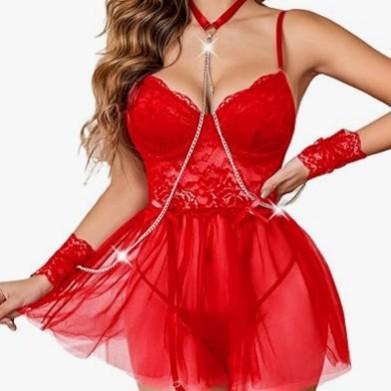 Sexy lingerie, erotic underwear, front-slit nightgown, mesh temptation uniform
