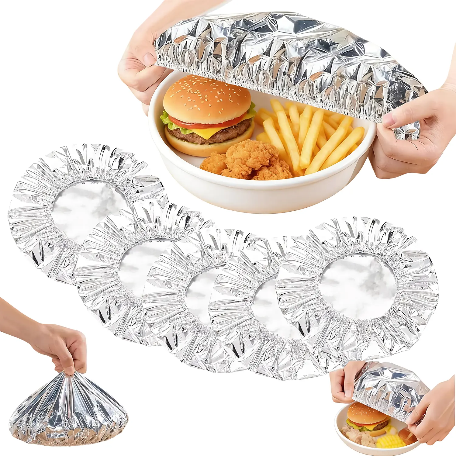 20 Pcs Reusable Aluminum Foil Food Covers - Premium Pop-Up Kitchen Utensils, Universal Heat Shield Lids for Bowls, Plates, Storage Containers, Save Money for Everyday Use