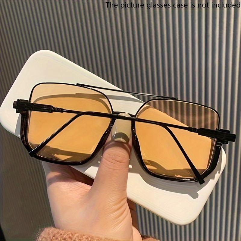 Super Large Square Mirror AC Lens Glasses, Retro Metal Frame with Double Bridges, Unisex Fashion Eyewear for Driving and Daily Wear Trendy Cat Eye  Oversized Aviator nighttime yellow tint Rectangle  cute night vision Women's gold sunglasses