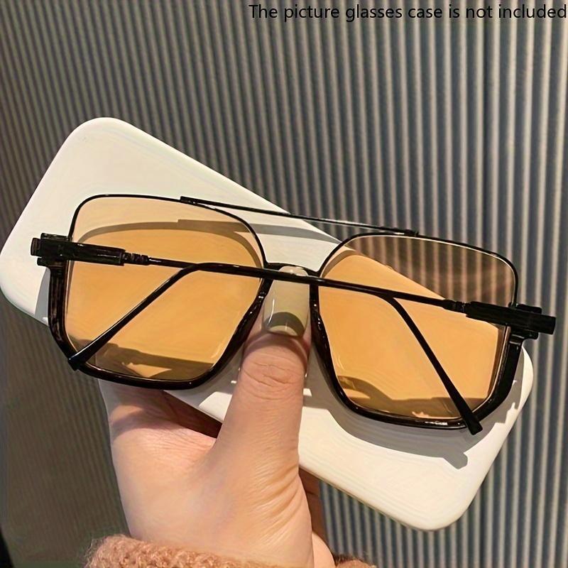 Super Large Square Mirror AC Lens Glasses, Retro Metal Frame with Double Bridges, Unisex Fashion Eyewear for Driving and Daily Wear Trendy Cat Eye  Oversized Aviator nighttime yellow tint Rectangle  cute night vision Women's gold sunglasses